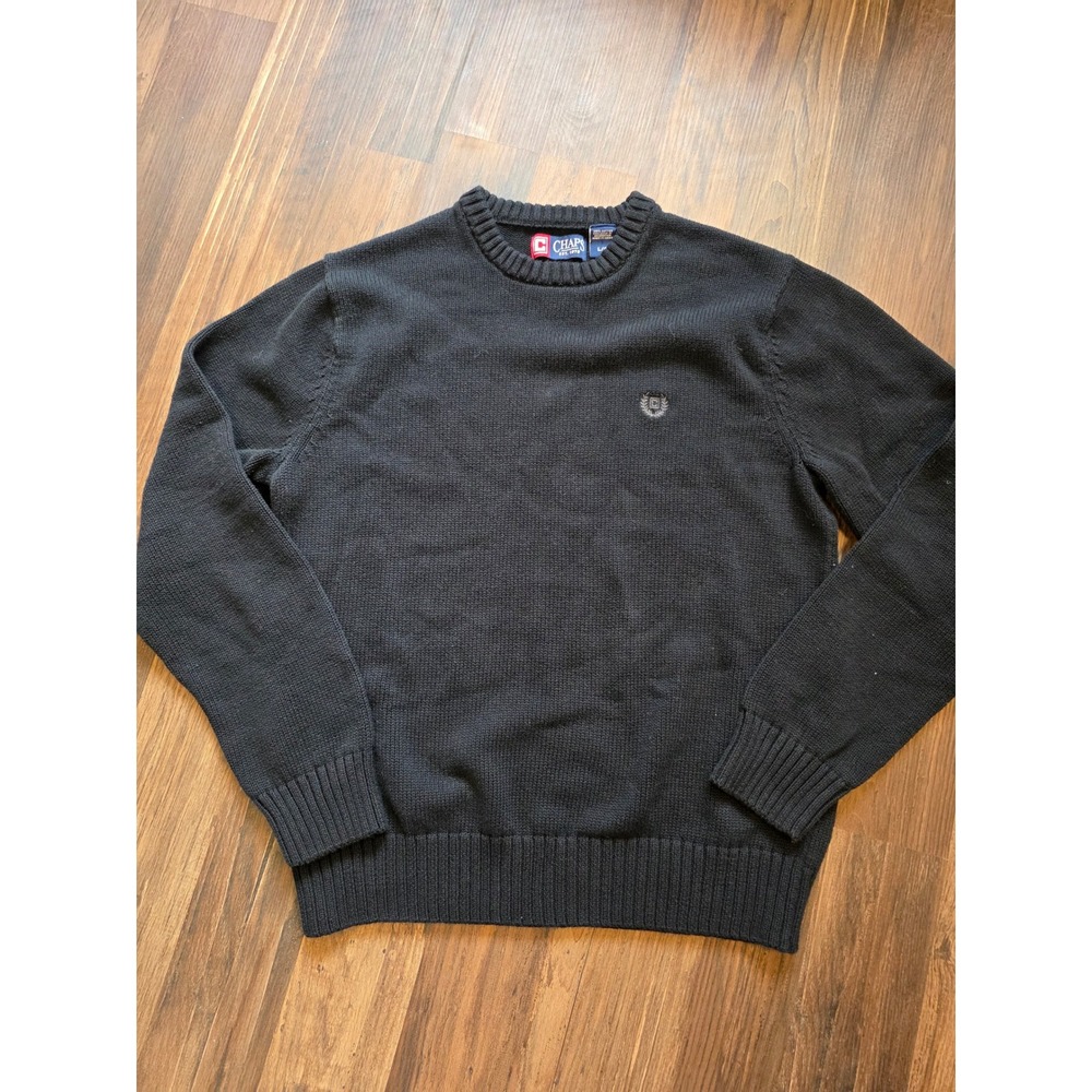 Chaps Mens Crewneck Sweater black Embroidered‎ Logo Size Large old money preppy - Picture 2 of 5